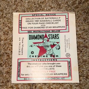 1981 Diamond Stars baseball card wrapper